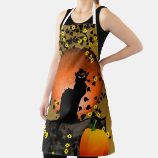 Delantal Chat Noir, gato negro, calabaza Acción de Gracias