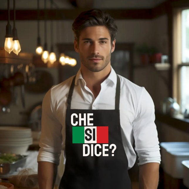Delantal ¿Che Si Dice? - "¿Qué pasa?" Italiano diciendo neg (What's Up? in Italian. Che si dice? (What's Up?) black apron Italian and Sicilian heritage gift)