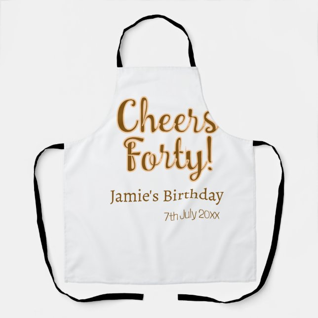 Delantal Cheers forty orange brown calligraphy birthday nam (Anverso)