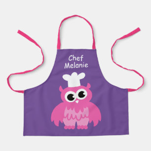 Delantal Chef de lechuza rosada personalizado niños apron p