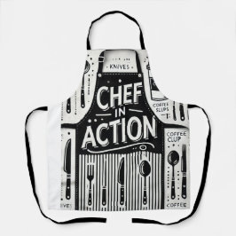 Delantal Chef en Acción Apron: Audaz Cocina Negra y Blanca