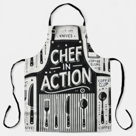 Delantal Chef en Acción Apron: Audaz Cocina Negra y Blanca