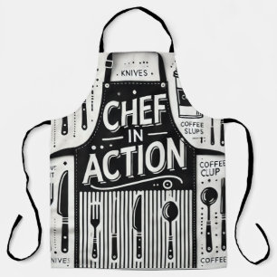 Delantal Chef en Acción Apron: Audaz Cocina Negra y Blanca