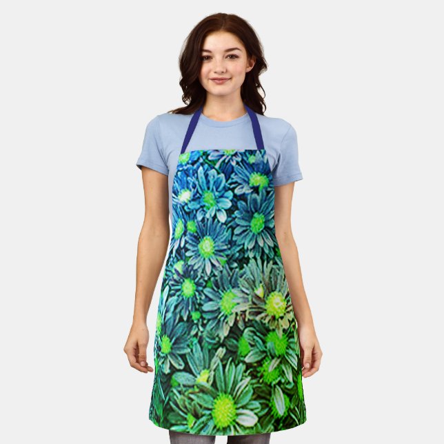 Delantal Chef floral Baker, una mujer verde azul dulce (Gastado)