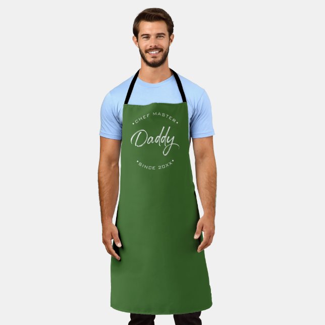 Delantal Chef Master Papá Personalizado Año Moderno verde  (Gastado)