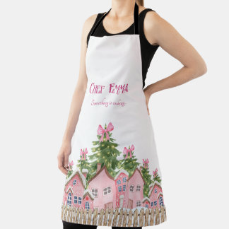 Delantal Chef (Nombre) Navidades De Árboles De Bow De Aldea