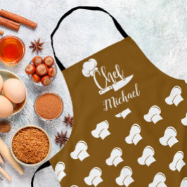 Delantal Chef personalizado con nombre Gorra Brown y White
