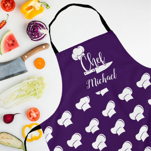 Delantal Chef personalizado con nombre Gorra de chef morado