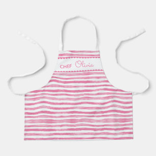 Delantal Chef Personalizado de Rayas Rosadas Acuarela Diver