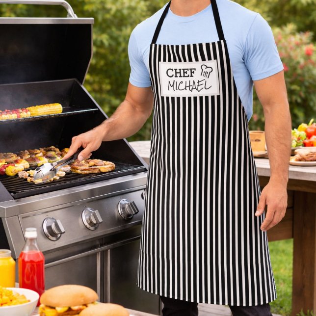 Delantal Chef Personalizado Moderno de Moda con Rayas Negra (Subido por el creador)