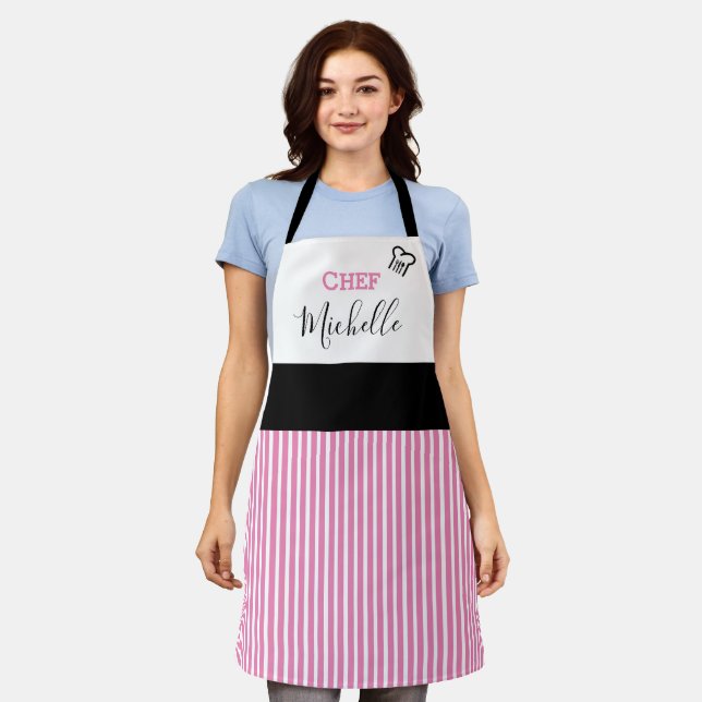 Delantal Chef Personalizado Moderno Rosa a Rayas (Gastado)