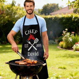 Delantal Chef sencillo moderno Nombre personalizado BBQ Adu