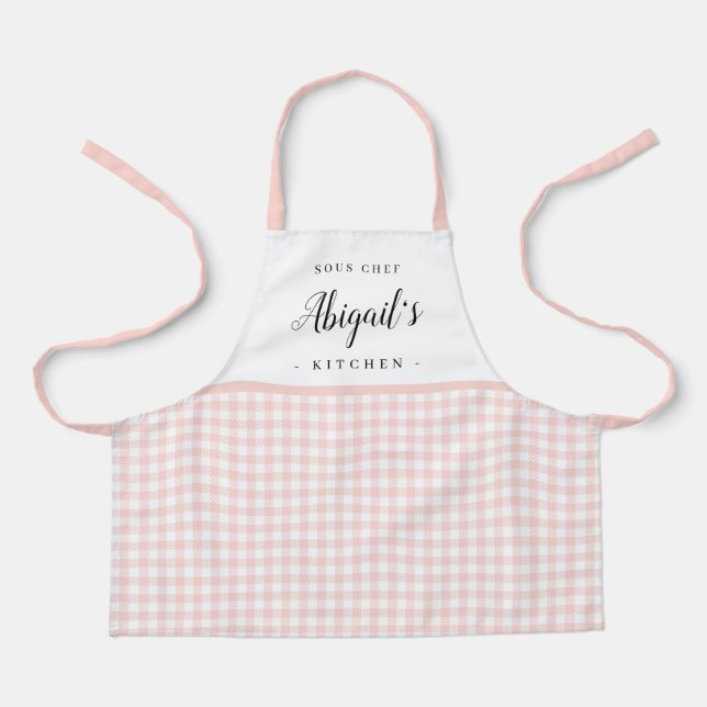 Delantal Chequera de gingham rosa para la cocina personaliz (Anverso)