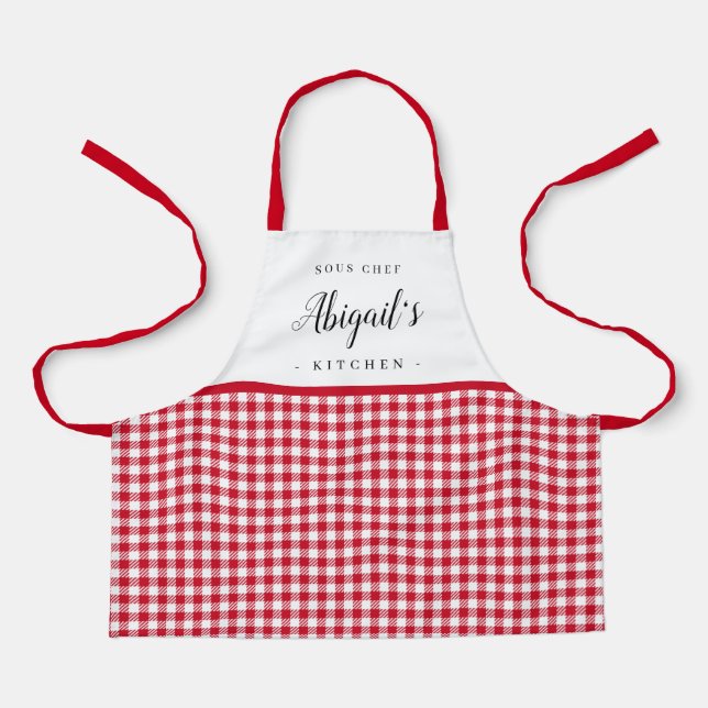 Delantal Cheques de gingham rojo cocina personalizada para  (Anverso)
