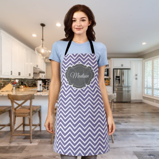 Delantal Chevron morado personalizado (Purple Chevron Personalized Apron)