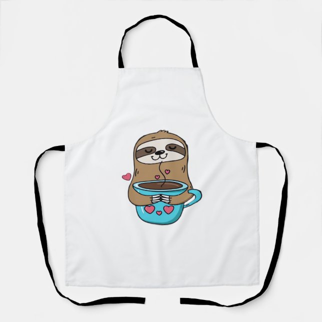 Delantal Chibi Sloth Coffee Lover - Cute Kawaii Sloth Huggi (Anverso)