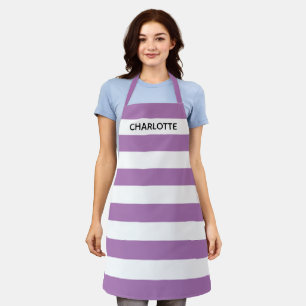 Delantal Chic lavender white stripes custom name monogram