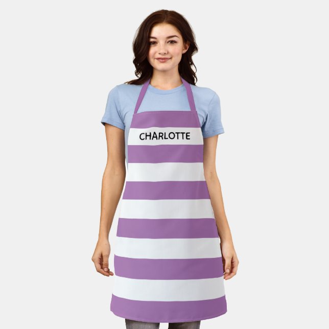 Delantal Chic lavender white stripes custom name monogram (Gastado)