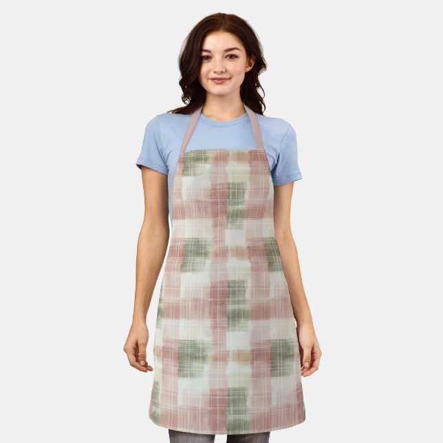 Delantal Chic Pink Mint Cream Plaid Stripes   (Gastado)