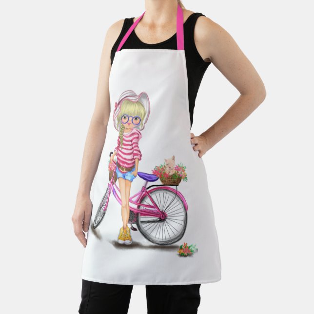 Delantal Chica con motocicleta rosa Apron (in situ)