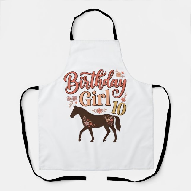 Delantal Chica Cumpleaños 10 Caballo Diseño Vectorial Flora (Anverso)