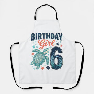 Delantal Chica Cumpleaños 6 Tortuga Marina Diseño Vectorial