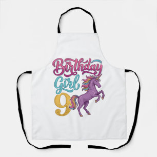Delantal Chica Cumpleaños 9 Unicornio Diseño de Grabado Vin