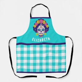 Delantal Chica de cráneo de azúcar floral brillante persona