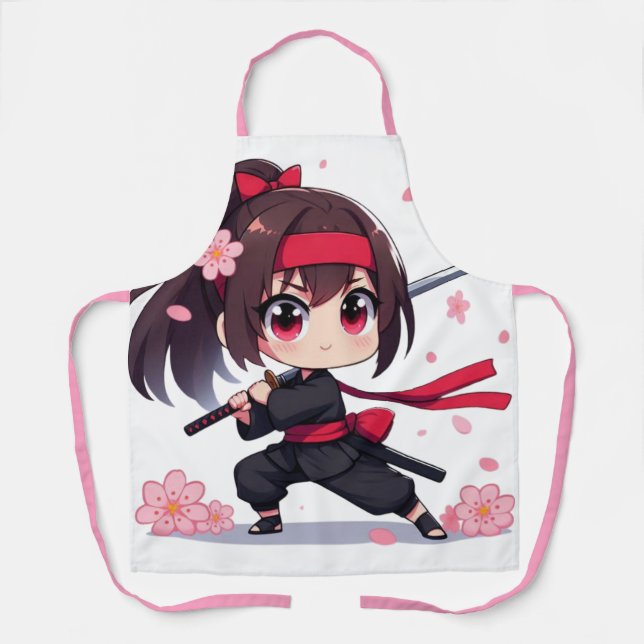 Delantal Chica de la floración guerrera de ninja (Anverso)