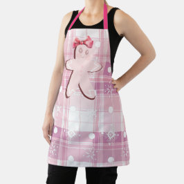 Delantal Chica de pan de jengibre rosa linda Navidad