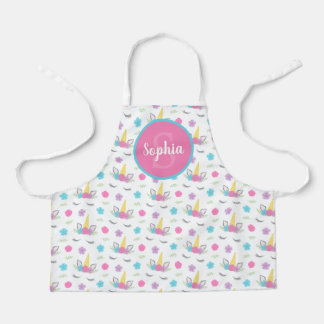 Delantal Chica Monograma Personalizado Floral Unicornio