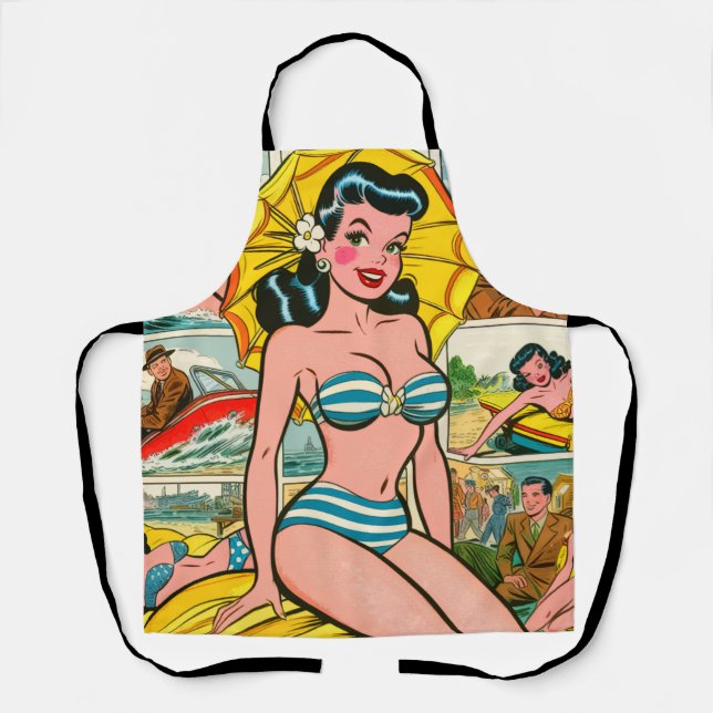 Delantal Chica Retro Bikini Cómics de Verano (Anverso)