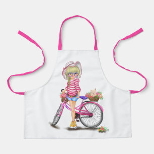 Delantal Chica rubio con regalo de Apron en bicicleta rosa