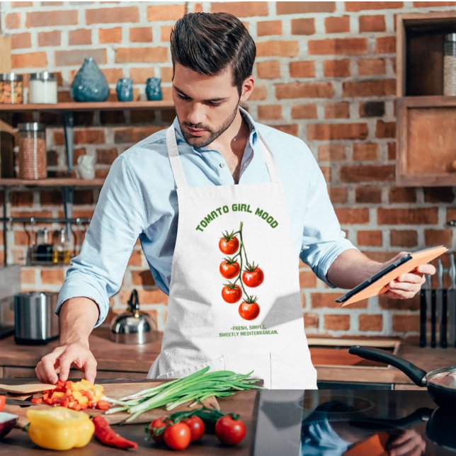 Delantal Chica Tomate Estética Acuarela (Tomato Girl Mood Aesthetic Watercolor Apron #zazzlemade #tomatoapron #tomatowatercolor #chifquotes)