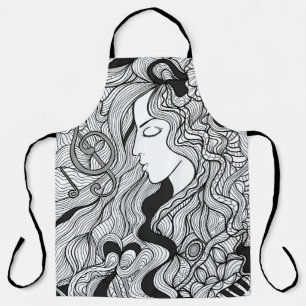 Delantal Chica y música. Ilustracion de época. Ropa negra