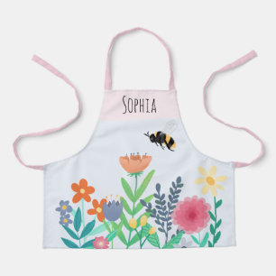 Delantal Chicas adoran abejas y flores con nombres de niños