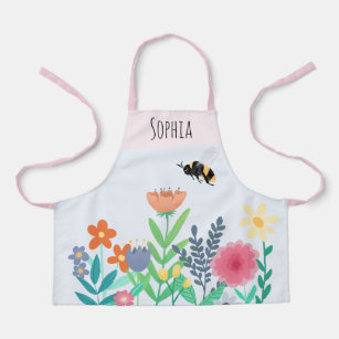 Delantal Chicas adoran abejas y flores con nombres de niños