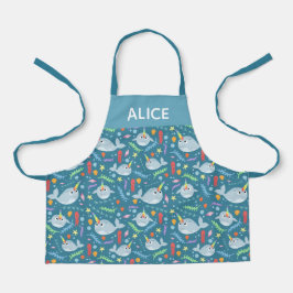 Delantal Chicas cortan narval arcoíris y nombran niños turq