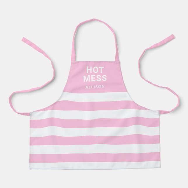 Delantal Chicas cortan rayas rosadas Hot Mess Niños persona (Anverso)