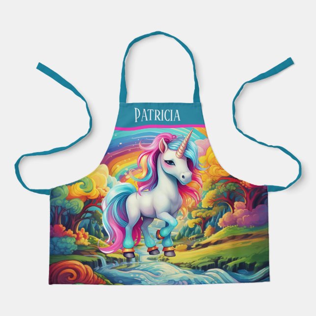 Delantal Chicas cortos unicornio agregar nombre (Anverso)