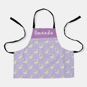 Delantal Chicas Cute Purple Pastel Bunny Nombre Personaliza