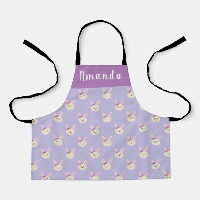 Delantal Chicas Cute Purple Pastel Bunny Nombre Personaliza (Anverso)