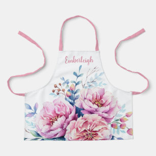 Delantal Chicas de la bonito Watercolor Floral Rosa Peonies