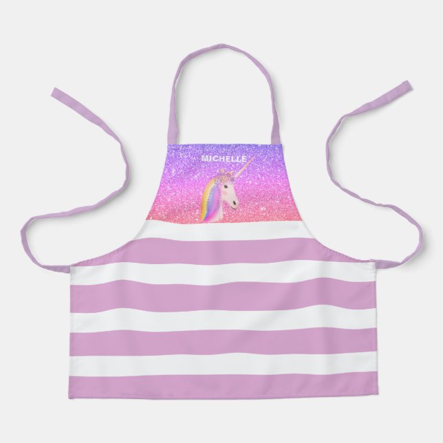 Delantal Chicas de Purpurinas morados de Unicornio arcoiris (Anverso)