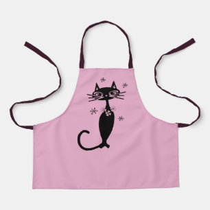Delantal Chicas DE RETRO DE GATO NEGRO PINK APRON