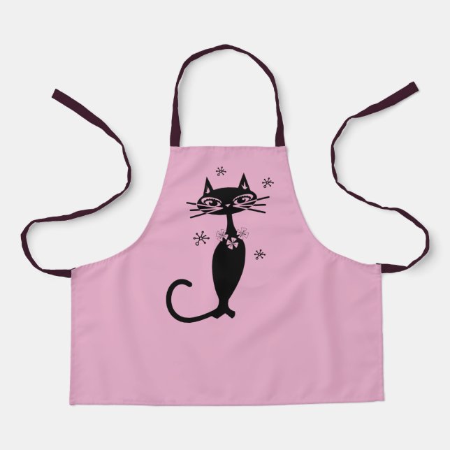Delantal Chicas DE RETRO DE GATO NEGRO PINK APRON (Anverso)