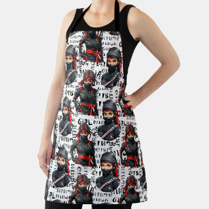 Delantal Chicas Ninja Anime con diseño de patrón de texto