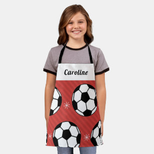 Delantal Chicas Soccer Red Balls & Snowflakes Kids Name Cut