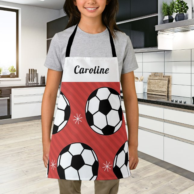 Delantal Chicas Soccer Red Balls & Snowflakes Kids Name Cut (Subido por el creador)