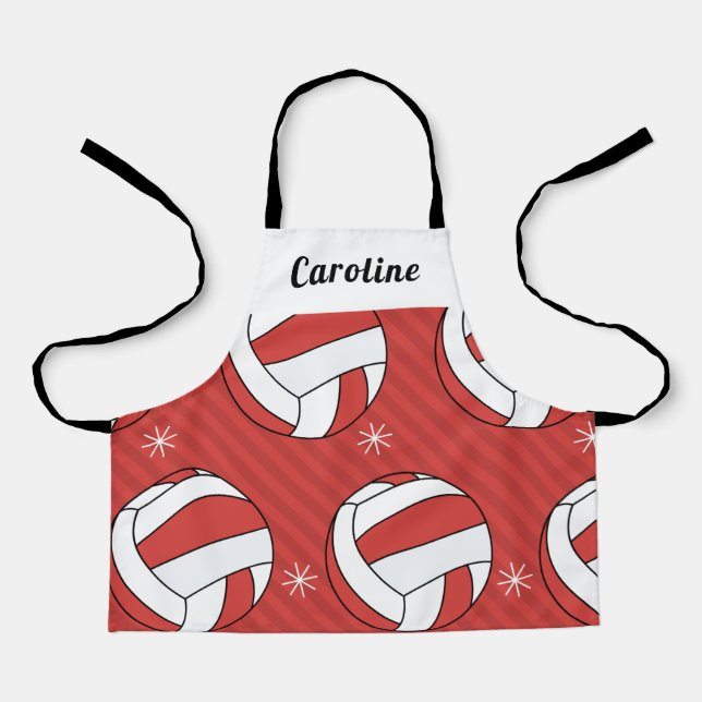 Delantal Chicas Voleibol Red Ball & Snow Festive Name Cute (Anverso)